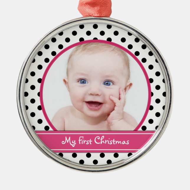 Premier ornement de Noël de Polka Dot Baby (Devant)
