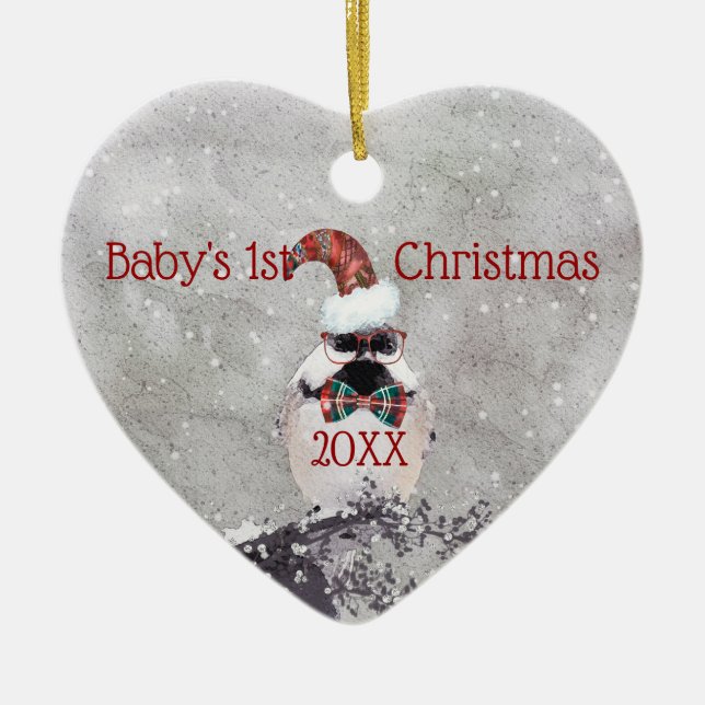 Premier ornement de Noël du bébé adorable d'oiseau (Devant)