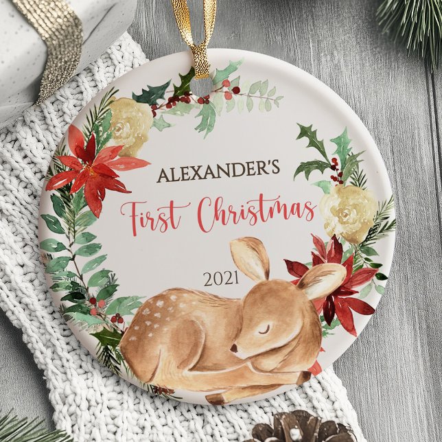 Premier ornement de Noël du bébé Bois de cerfs (Baby's First Christmas Ornament Woodland animals)