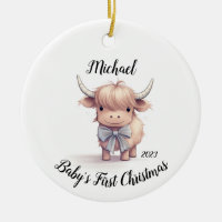 Premier ornement de Noël du bébé de vache Highland
