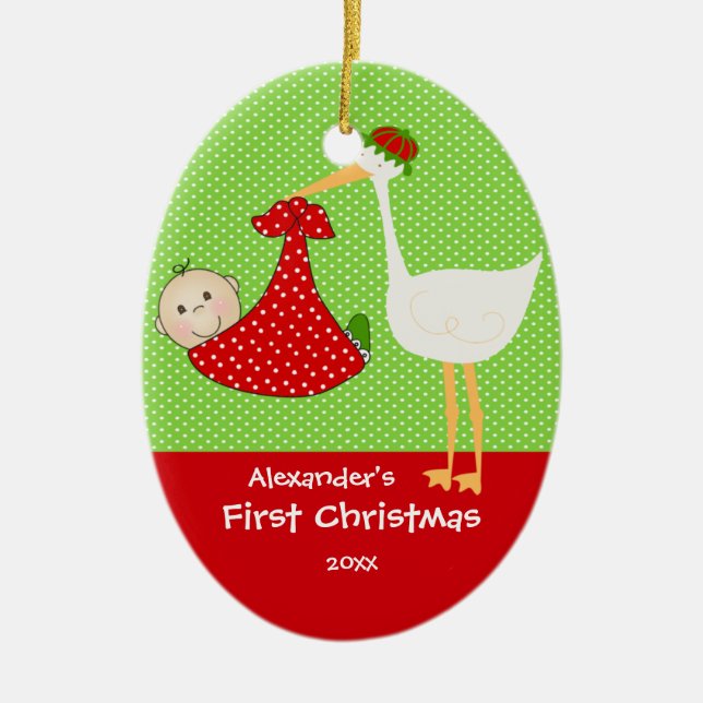 Premier ornement de Noël du bébé mignon de cigogne (Devant)