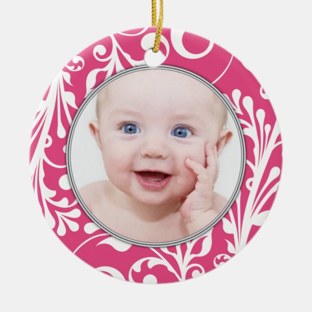 Premier ornement de Noël du bébé rose floral (Devant)