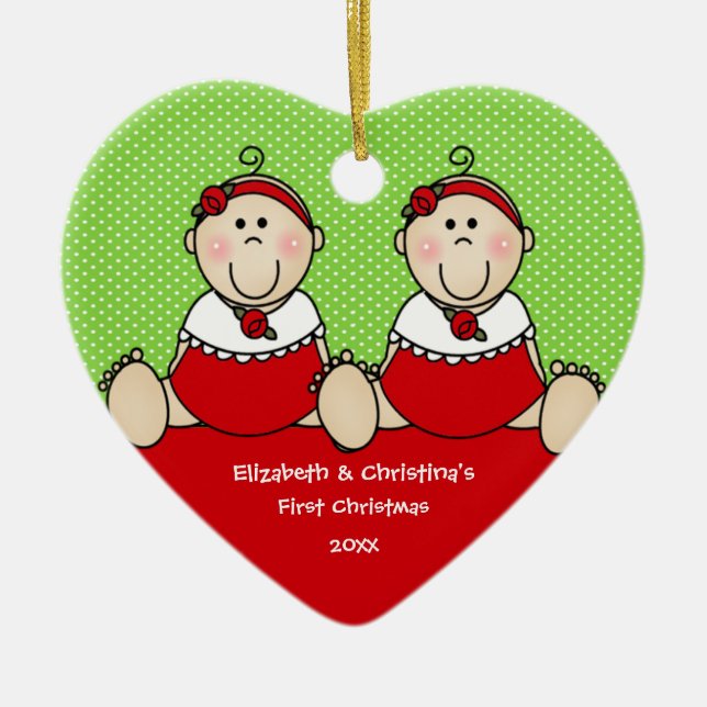 Premier ornement de Noël du jumeau mignon de bébés (Devant)