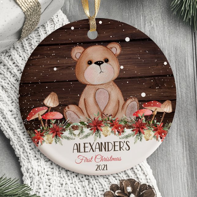 Premier ornement de Noël pour bébé Animaux de forê (Baby's First Christmas Ornament Woodland mushroom animals)