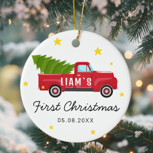 Premier ornement de Noël pour bébé - Camion Rouge 