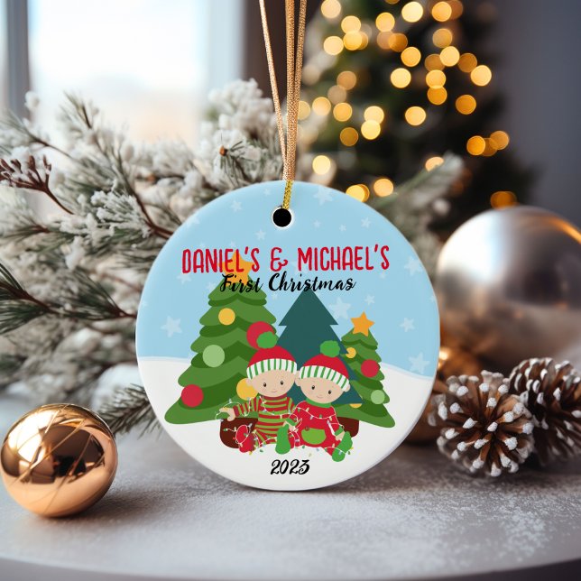 🎄 premier ornement de Noël pour bébé - Jumeaux (Twin Boys Christmas Ornaments)