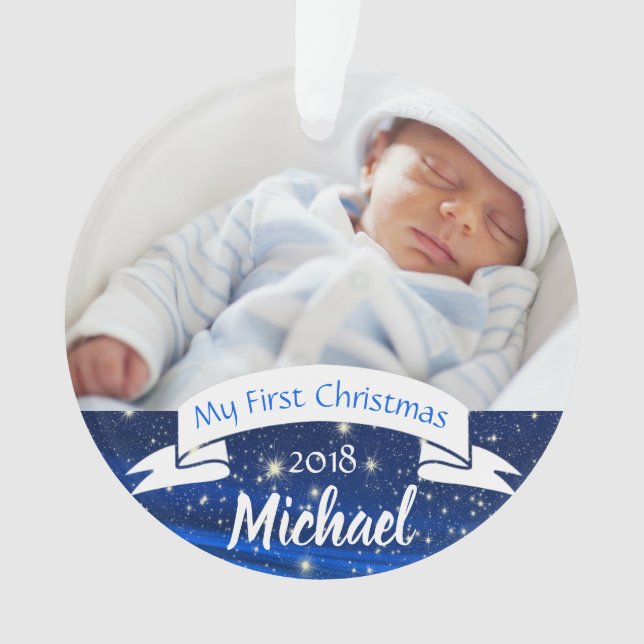 Premier ornement de photo de Noël de bébé (devant)