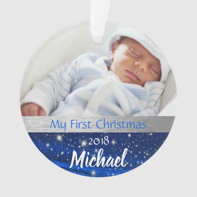 Premier ornement de photo de Noël de bébé (devant)