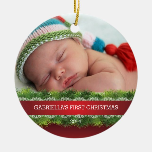 Premier ornement de photo de Noël du beau bébé (Devant)