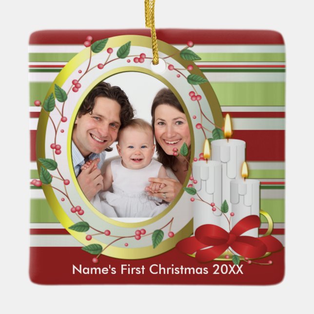 Premier ornement de photo de Noël du bébé (Devant)