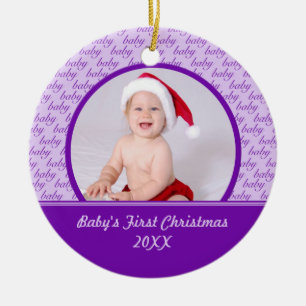 Premier ornement de photo de Noël du bébé pourpre