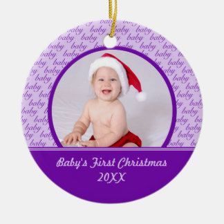 Premier ornement de photo de Noël du bébé pourpre