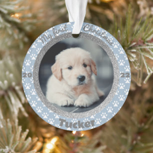 Premier ornement Empreinte de patte bleu de Noël d