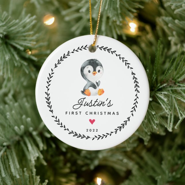 Premier ornement en céramique de pingouin de Noël  (Arbre)
