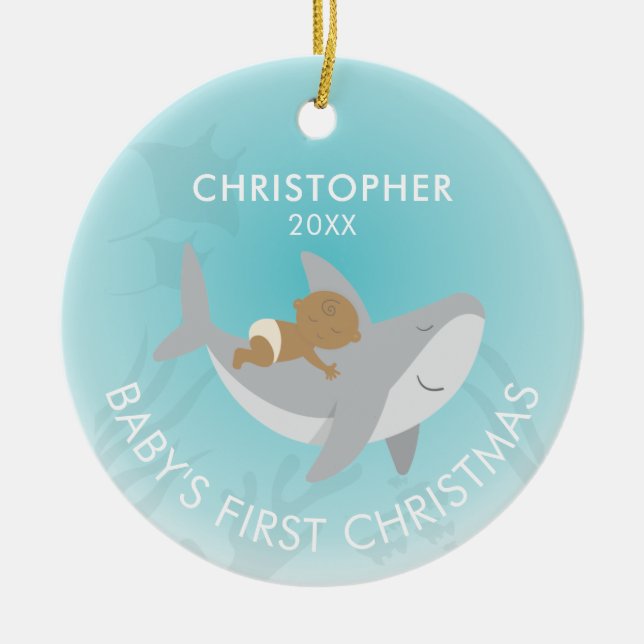 Premier ornement en céramique de requin de Noël po (Devant)