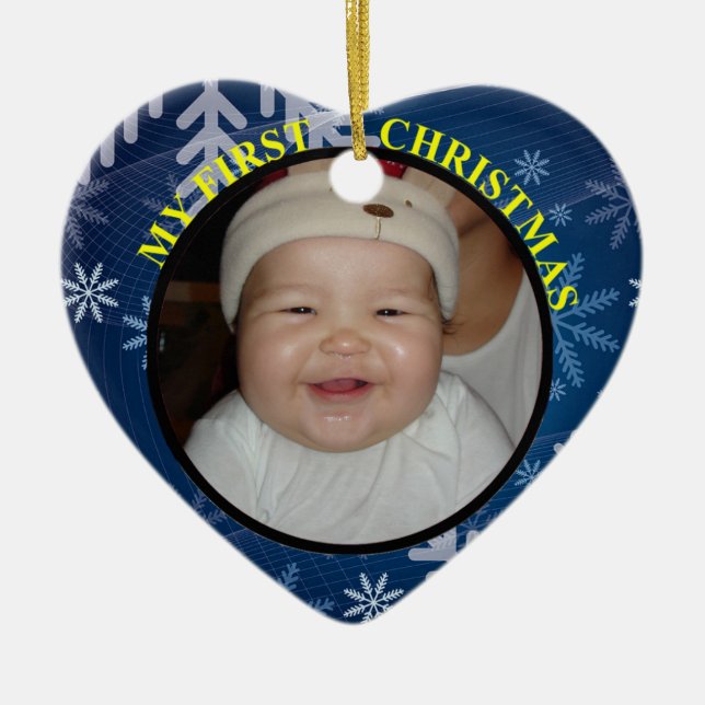Premier ornement photo de Noël de bébé avec date (Devant)