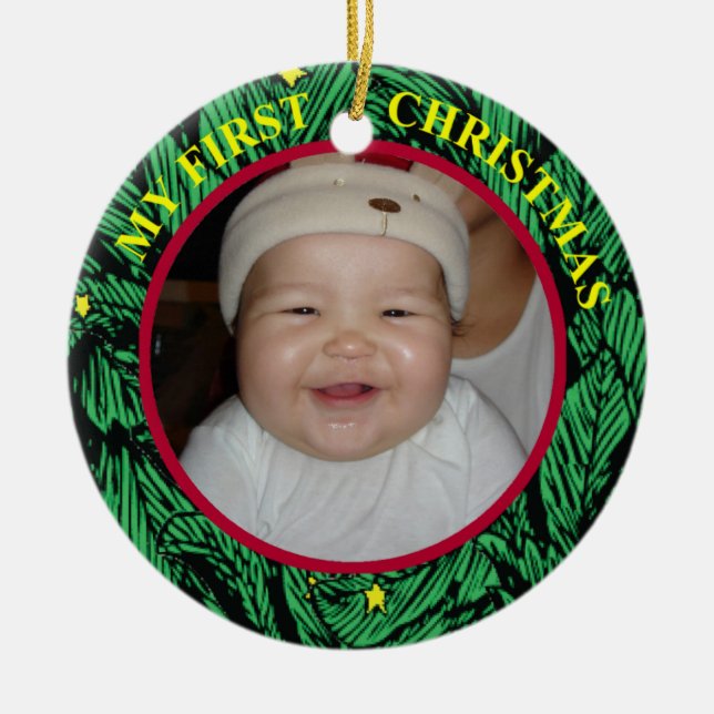 Premier ornement photo de Noël du bébé (Devant)