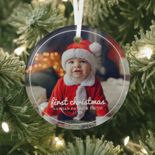 Premier ornement photo de Noël du bébé à cadre ron
