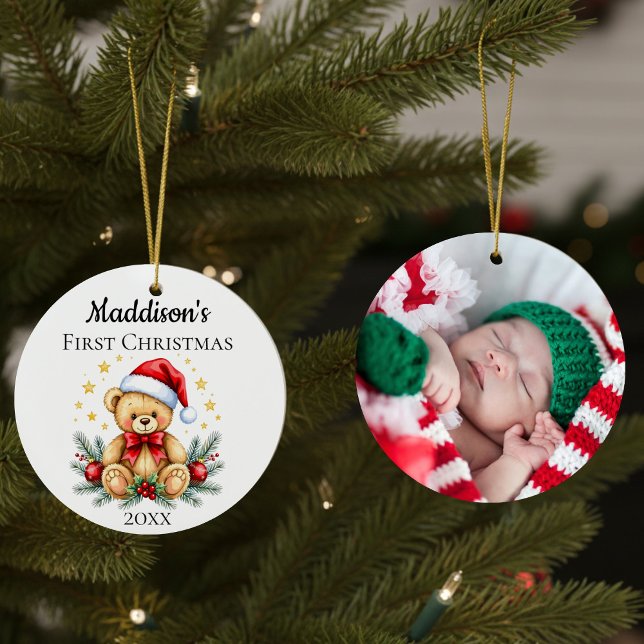 Premier ornement photo pour bébé en peluche de Noë (Baby's First Christmas Teddy Bear Ornament)