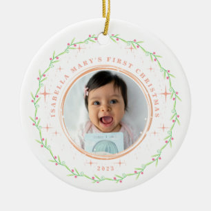 Premier ornement photo rose verte de Noël pour béb