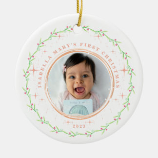 Premier ornement photo rose verte de Noël pour béb