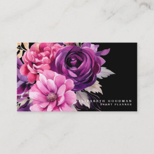 Premier Pink Purple Floral Black Business Cards