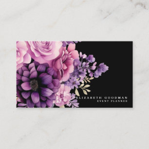 Premier Pink Purple Floral Black Business Cards