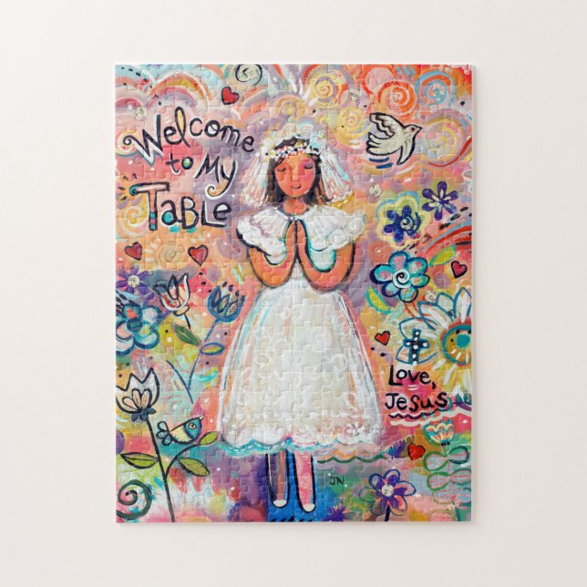 Premier puzzle de cadeau de fille de communion (Vertical)