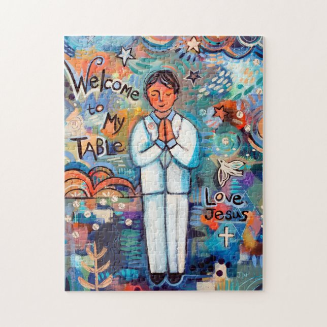 Premier puzzle de cadeau de garçon de communion (Vertical)