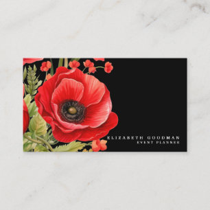 Premier Red Poppies Cartes de visite noirs