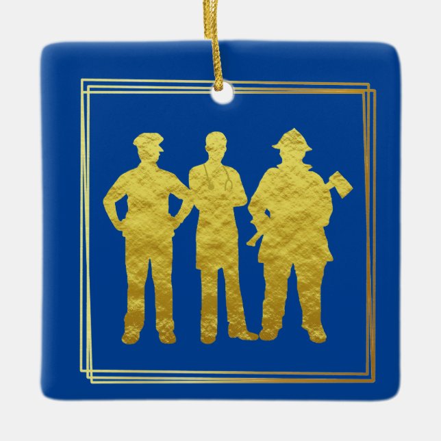 Premier répondant Silhouette d'or Ornement de Noël (Devant)