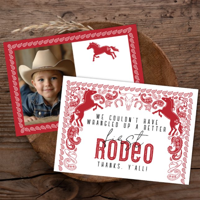 Premier Rodéo Anniversaire Carte de remerciements  (Red 1st Rodeo Birthday Party Thank You Card)