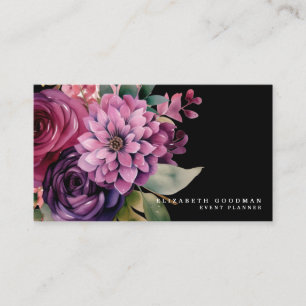 Premier rose violet Floral Cartes de visite noirs