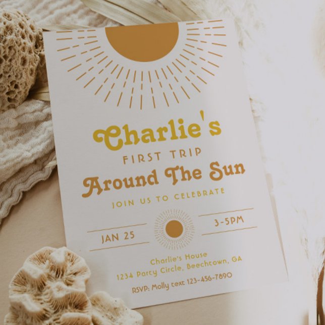 Premier Voyage Autour Du Soleil Invitation | Boho (Créateur téléchargé)