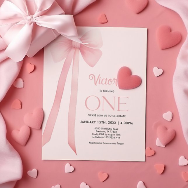 Première Anniversaire Coquette Rose Bow Invitation (Créateur téléchargé)