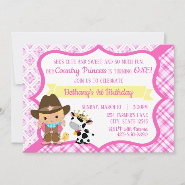 Première Anniversaire Pays Princesse Invitation (Devant)