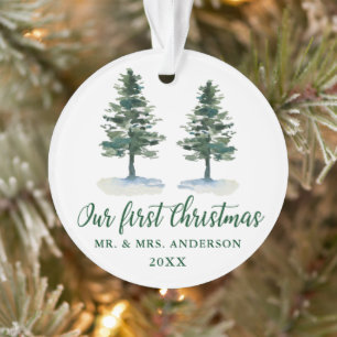 Première calligraphie de Noël Aquarelle Deux Pins