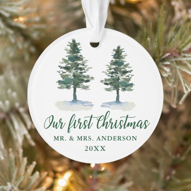 Première calligraphie de Noël Aquarelle Deux Pins (Arbre)