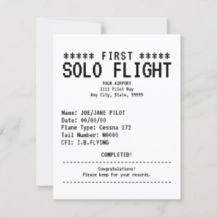 Première carte à plat Félicitations pour vol en so