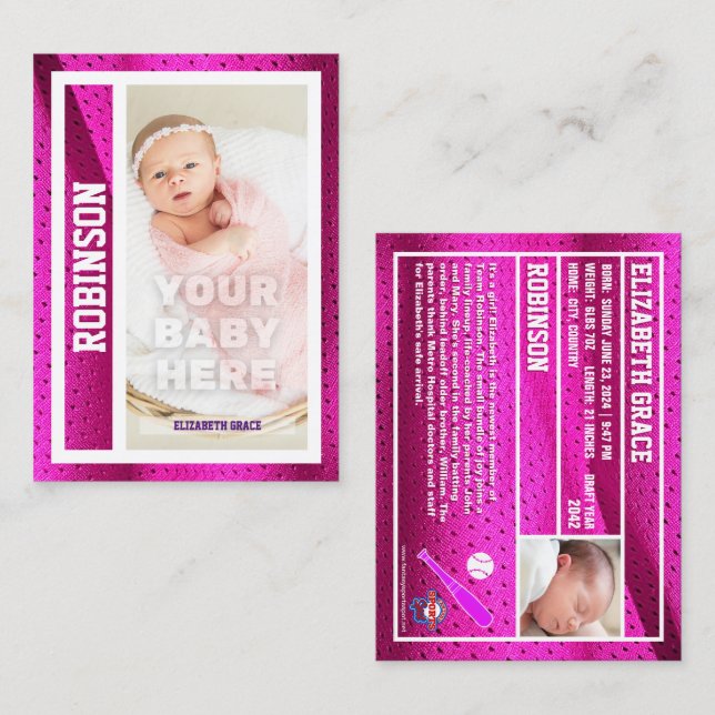 Première carte de baseball du bébé Faire-part de n (Devant / Derrière)