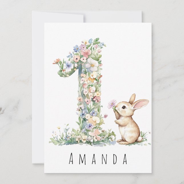 Première carte de lapin floral (Devant)