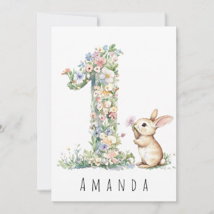 Première carte de lapin floral