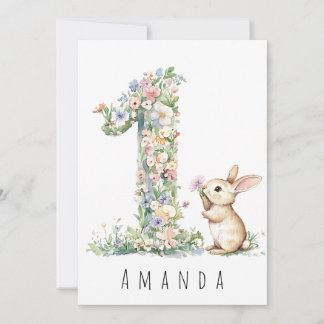 Première carte de lapin floral