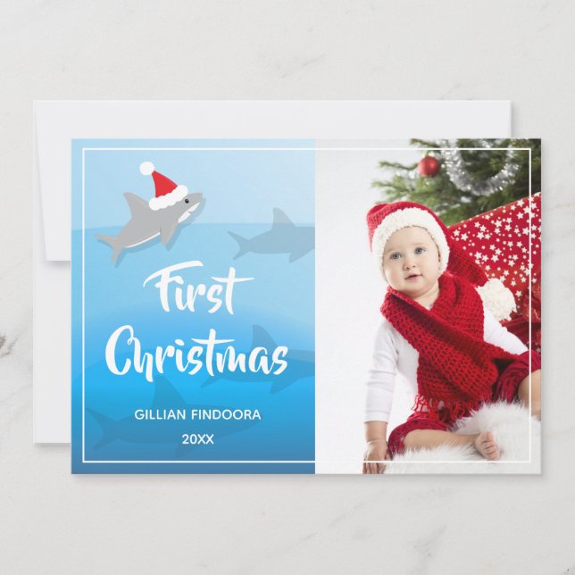 Première carte de Noël Ocean et Shark Photo Holida (Devant)