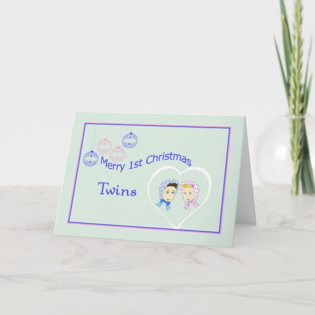Première carte de Noël pour jumeaux garçon & fille (Devant)