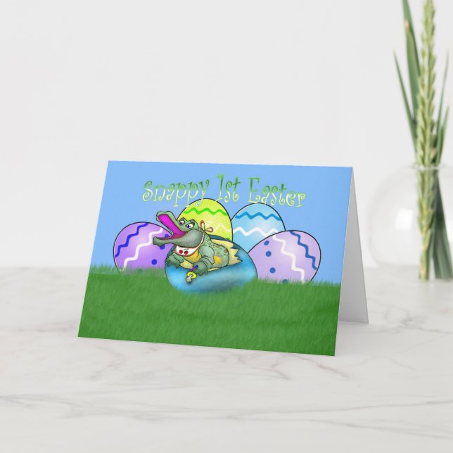 première carte de Pâques, ęr crocodile de Pâques (Devant)