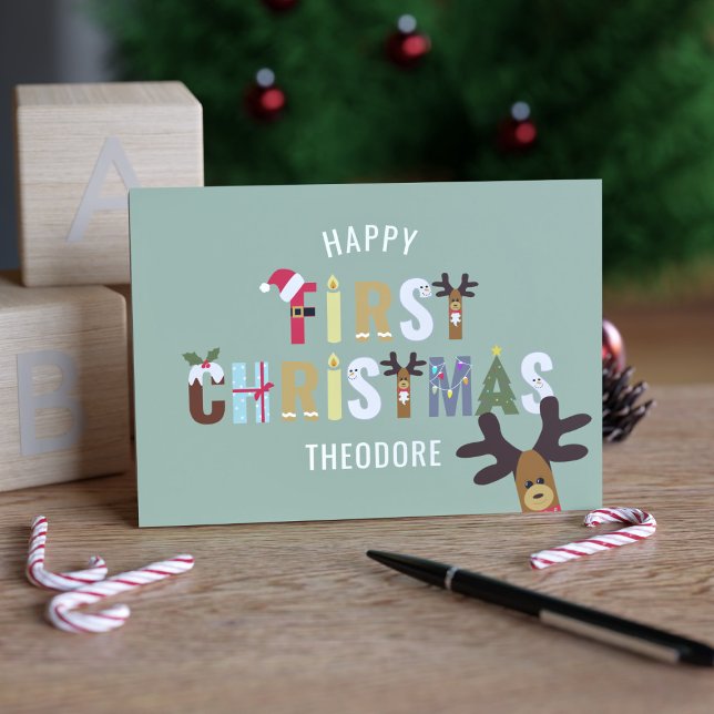 Première carte de voeux de rennes de Noël pour béb (Créateur téléchargé)