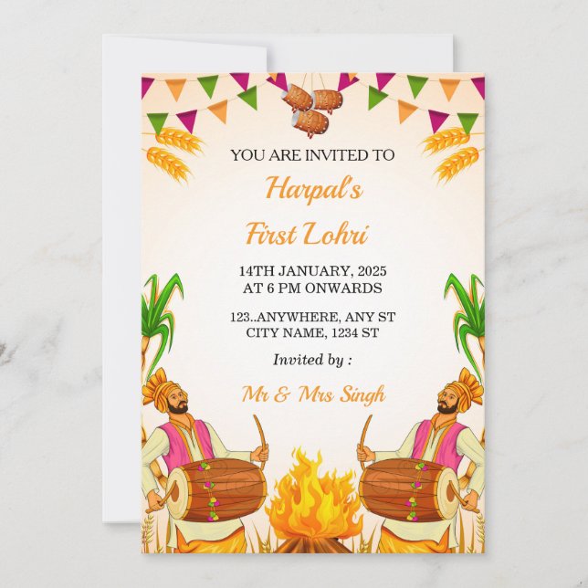Première carte d'invitation Lohri, carte de partie (Devant)