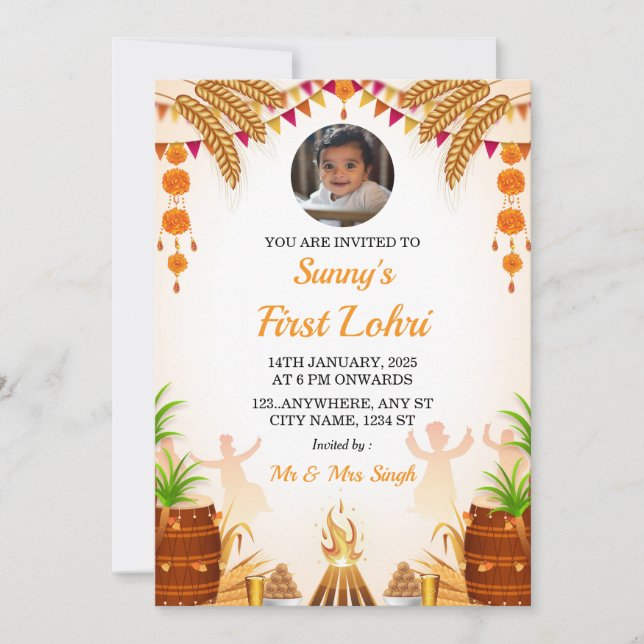 Première carte d'invitation Lohri, carte de partie (Devant)