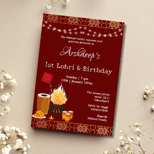 Première carte d'invitation Lohri et d'anniversair